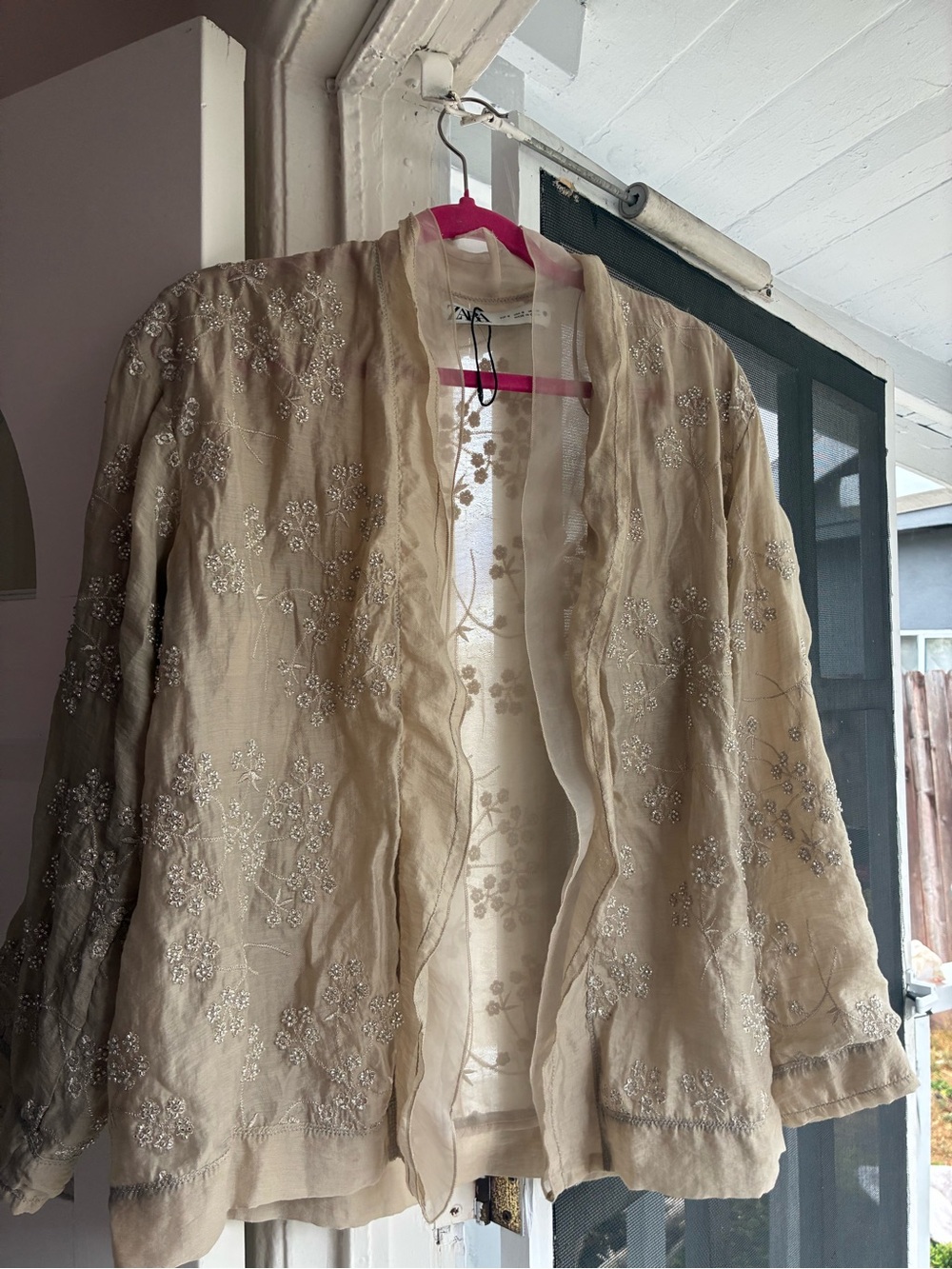 Zara Beige Embroidered Sheer Kimono